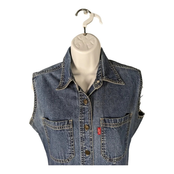 Levi's Strauss & Co. Blue Denim Jean Work Shirt Vest Button Down S - Picture 2 of 9